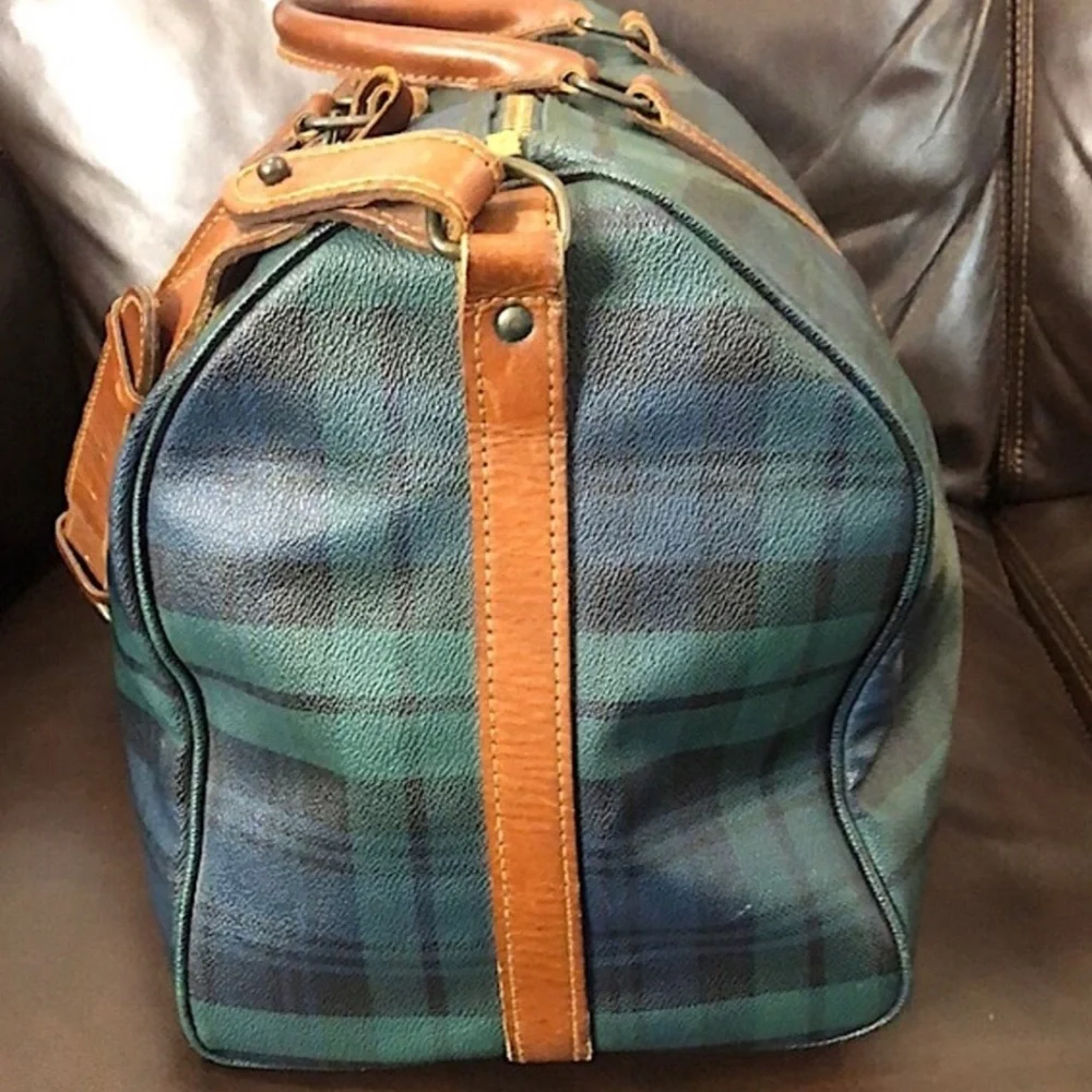 RALPH LAUREN Black Watch Plaid Duffle Boston Travel Shoulder Bag 48cm